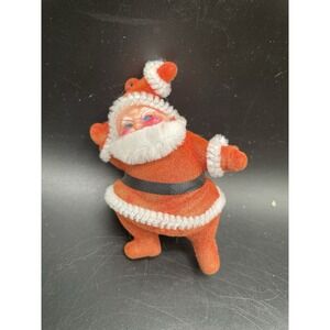 Vtg Flocked Plastic Dancing Santa Claus Christmas Ornament